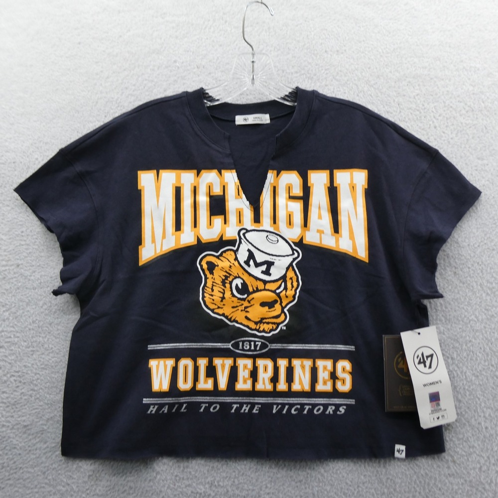 '47 Brand Shirt Women Small Michigan Wolverines Navy Blue Cropped Cotton